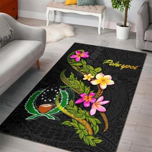 Pohnpei Polynesian Area Rug Plumeria Tribal Floor Mat Rug Non-slip Mat Dining Room Living Room Soft Bedroom Carpet