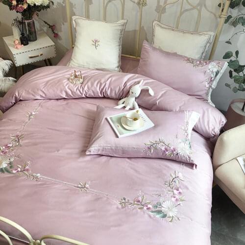 Luxury Flowers Embroidery 600TC Egyptian Cotton Princess Bedding Set Double Duvet Cover Set Bed Linen Pillowcases Home Textiles