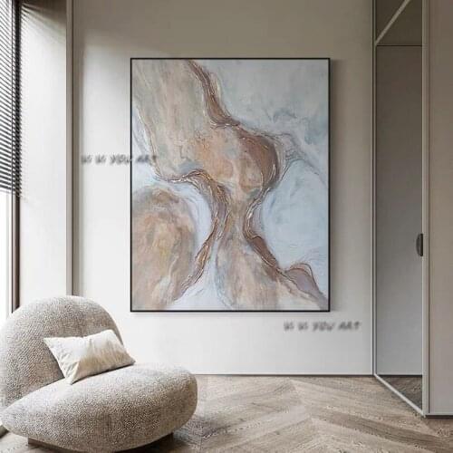 Hand Painted Golden Style Minimalist Abstract Oil Painting Modern On Canvas Wall Art Decorative For Living Room No Frame