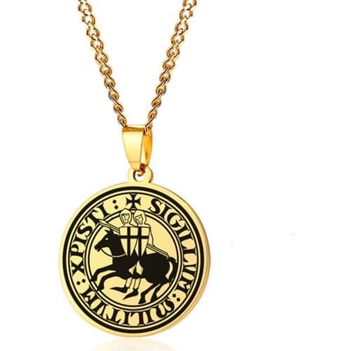 Stylish Mens Seal of The Knights Templar Medieval Arms Amulet Medallion Pewter Pendant Necklaces Male Jewelry