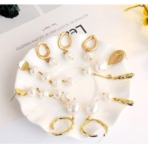 SUMENG 2019 Women Fashion Long Tassel Pendant Dangle Earrings Irregular Freshwater Pearl Shell Drop Earring Gold Color Jewelry