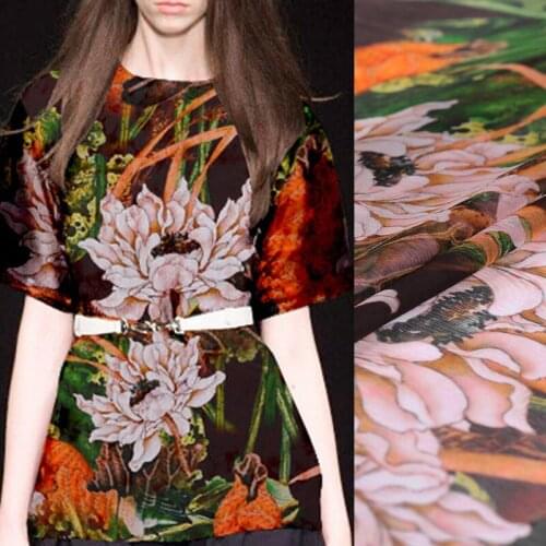 135CM Wide 5MM Floral Print Thin Silk Fabric for Summer Long and Short Shirt Dress Skirt J147