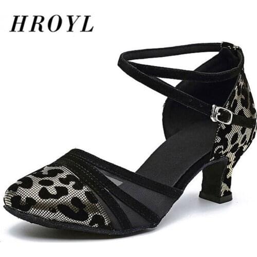 HROYL Hot-selling Modern Latin Dance Shoes For Women/Ladies/Girls Latin Tango Ballroom Satin+PU+mesh shoes Heeled 3.5/5.5CM