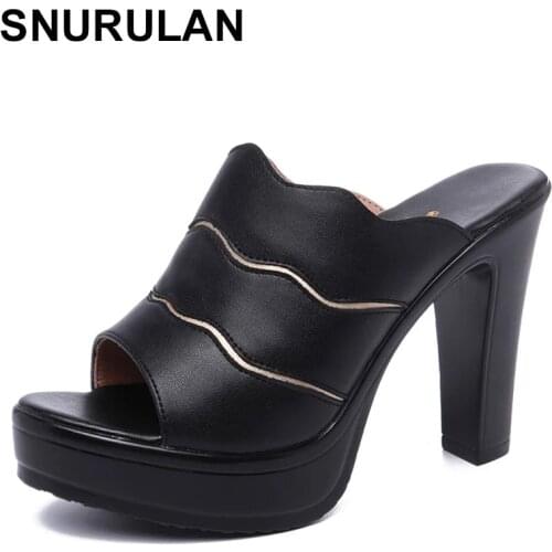 SNURULANRed high heel slippers female summer2021 fish mouth thick with waterproof platform large size luxury shoes women design