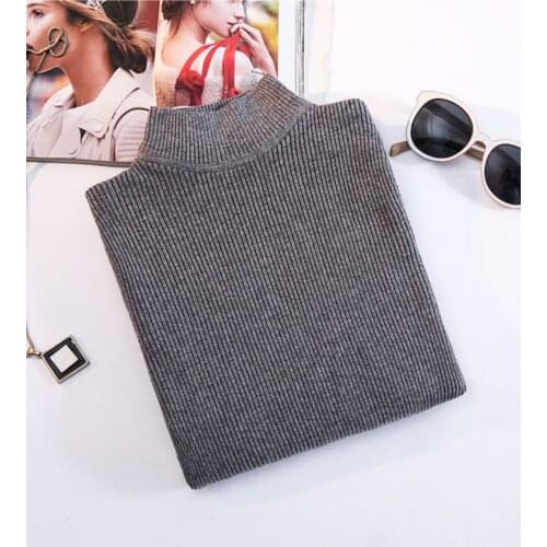 Spring Autnmn long sleeve Knitted foldover Half high collar Gray Ribbed Pull Sweater Soft Warm Femme Jumper Pullover Clothes Top