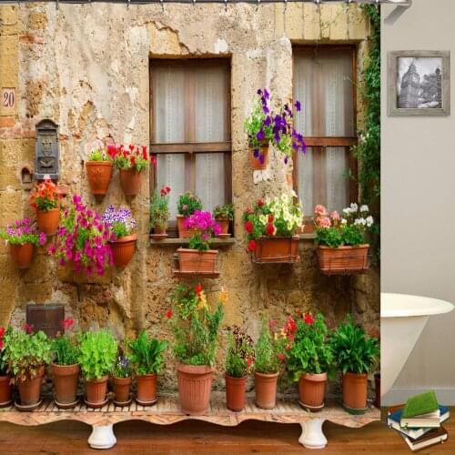 Garden Flowers Rural landscape Shower Curtains Bathroom Curtains Waterproof Fabric Idyllic Scenery Bathtub Decor Bath Curtain