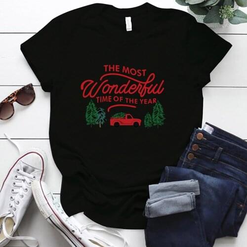 THE MOST Wonderful TIME OF THE YEAR Print Christmas T Shirt Women Plus Size S-5xl Cotton Tops Holiday Crew Neck Mujer Camisetas