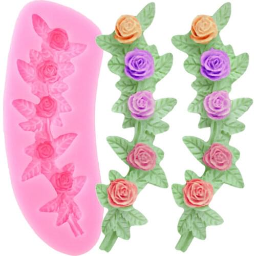 Rose Flower Leaf Silicone Mold Wedding Fondant Cupcake Topper Cake Decorating Tools Chocolate Gumpaste Molds Candy Clay Moulds