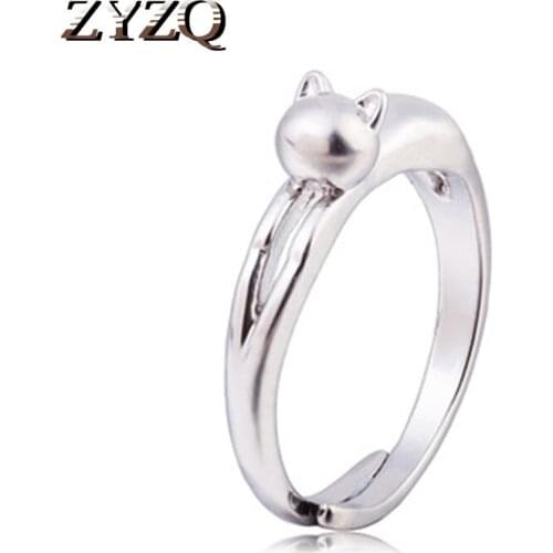 ZYZQ Animal Series Rings For Women Trendy Stylish Cute Cat SHaped Adjustable Engagement Knuckle Rings Silver Plated Bridal Ring