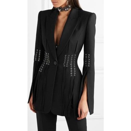 Newest HIGH QUALITY 2021 Designer Jacket Womens Single Button Lacing Up Rope Split Blazer Jacket