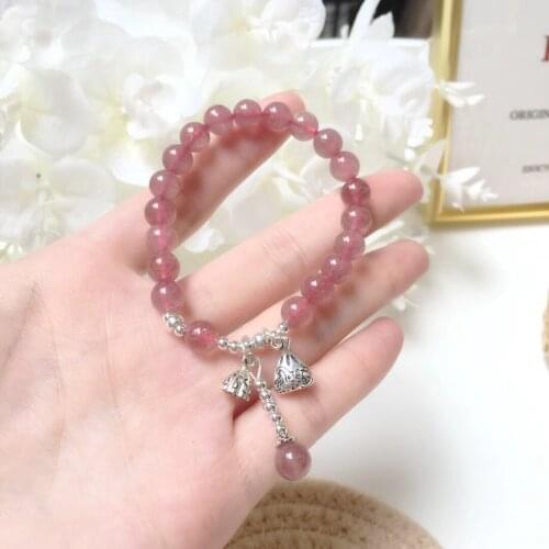 925 Sterling Silver Maiden Chain Bracelet Embrace Lotus Flower And Bag Fine Jewelry Women Bead Exquisite Ball Strawberry Quartz