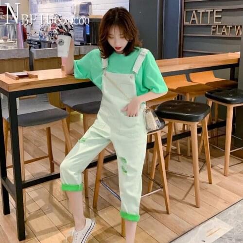 2020 Overalls Women Sets T Shirt And Suspender Pants Female Sets