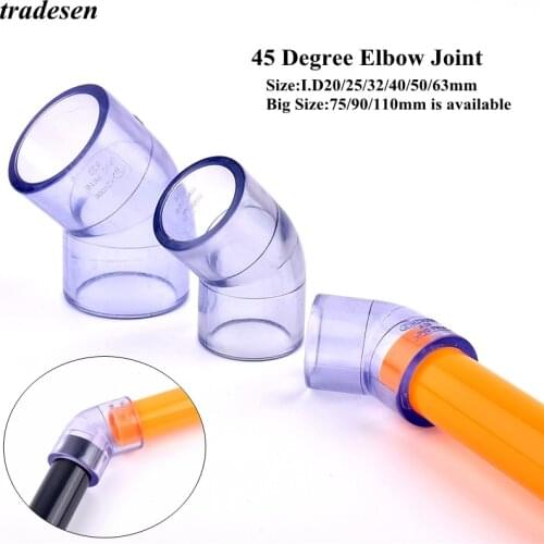 1pc 20-63mm Transparent PVC Connector UPVC Elbow Joints Aquarium Fish Tank DIY Tools Garden Irrigation Water Pipe Connectors