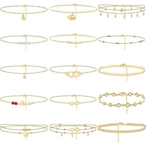 1pcs Vintage Bohemian Ankle Bracelet Female Foot Jewelry Gold Chain Starfish Dog Love Anklets Femme Bijoux Summer Jewelry Gift