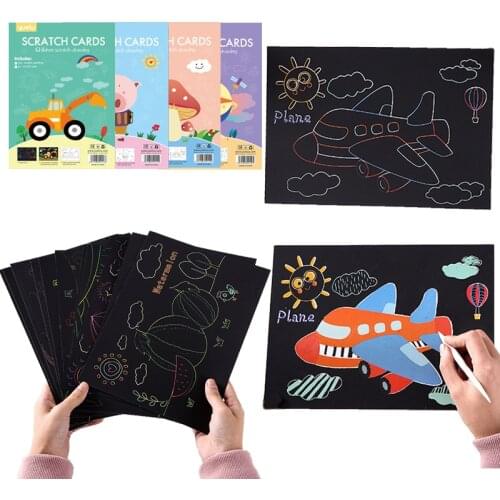 10pcs Magic Color Rainbow Scratch Paper Cards Set with Drawing Stick DIY Art Painting Children Kids 2 Sides Use Coloring Toys