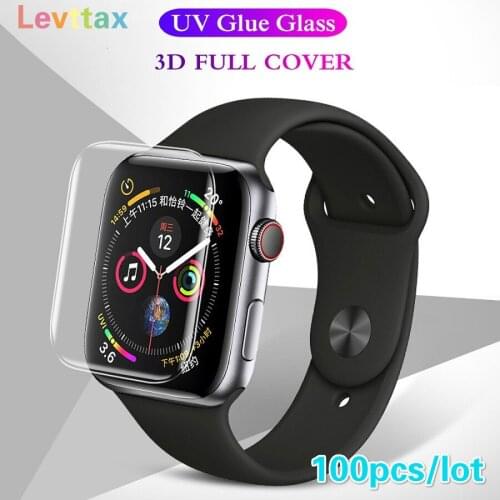 100Pcs 3D Transparent Liquid UV Tempered Glass For Apple Watch 5 4 3 2 1 38mm 42mm 40mm 44mm Screen Protector Full Cover Glass