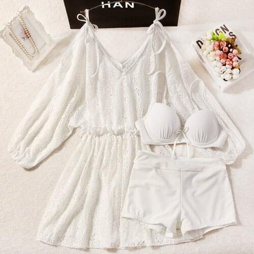 2021 Women Solid Bikini Set Swimwear with Cover-Up Sexy Swimsuit Biquini Push Up Bathing Suit Swimming Beachwear Plus Size 3XL