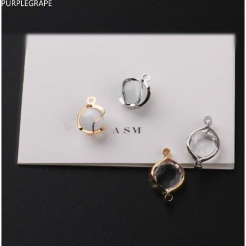 Pure copper plated 18K gold color inlaid pearl zircon DIY earrings accessories bracelet necklace pendant 6 pieces