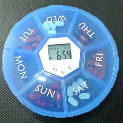 7 Grids Pill Box Electric Reminder Timer Alarm Weekly Round Organizer Medicine Case