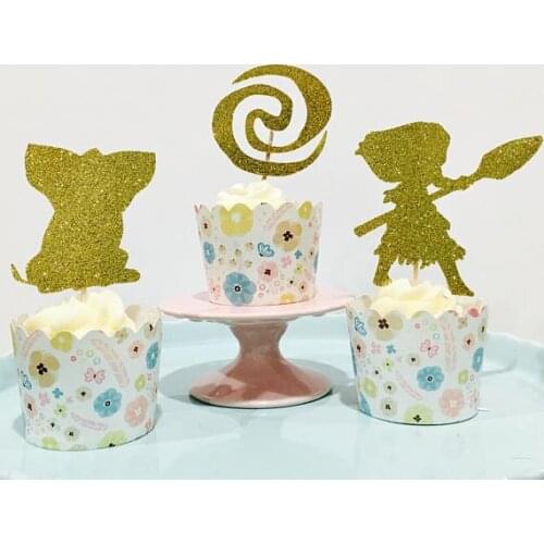Glitter Moana Maui wedding gender reveal birthday cupcake toppers party decoration doughnut toothpicks