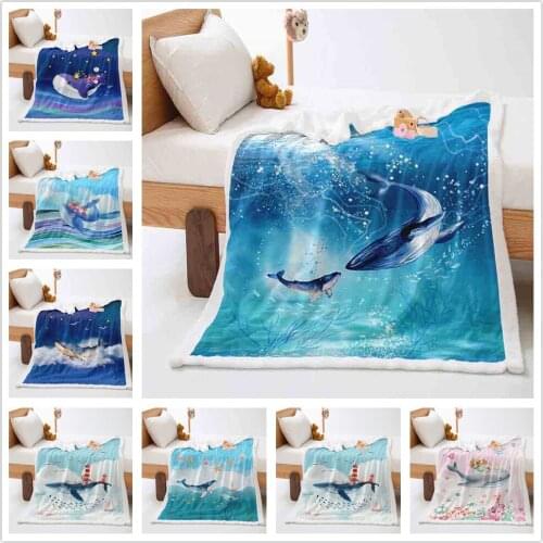 Cute Dolphin Throw Blanket Kids Ocean Marine Animal Fleece Sherpa Blanket Boys Girls Sea Creatures Blanket for Bed Couch Chair