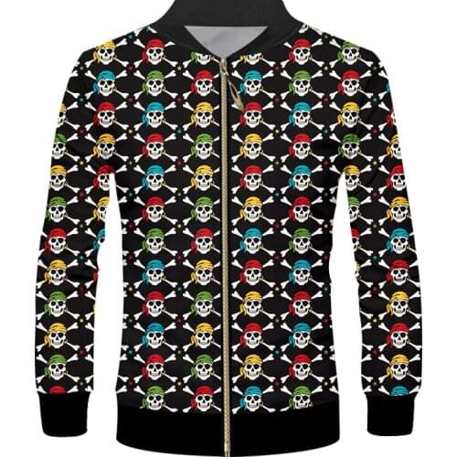 IFPD EU Size Zipper Jacket Spring Fall Casual Hiphop Sweatshirt Mens Cool Print Skull 3d Fashion Jackets Plus Size Coats