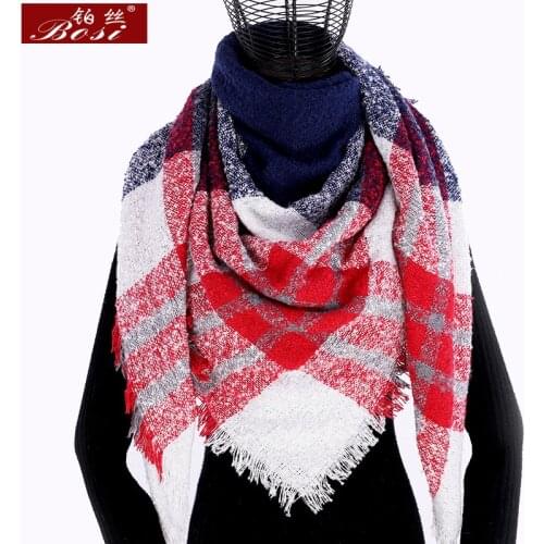 Winter cashmere plaid scarf shawl sjaal woman poncho triangle luxury brand bandana designer pashmina wrap large stoles luxury