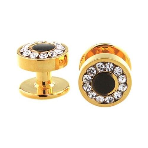 10pairs/lot Classic Gold Round Crystal Collar Stud Shirt Cuff Studs Buttons Men&Womens Jewelry