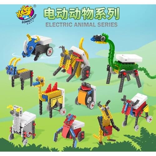 10 In 1 Electric Animal Series Building Blocks DIY 3D Puzzle Game Assembly Toys Pets Gifts For Kids Assemble Set