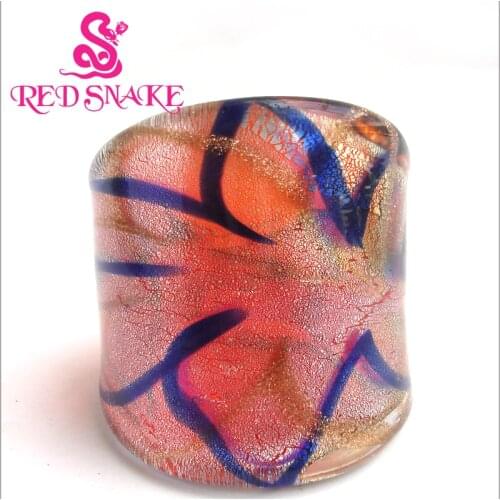 RED SNAKE Fashion Ring Pure Handmade sliver foil with blue line drawing Murano Glass Rings