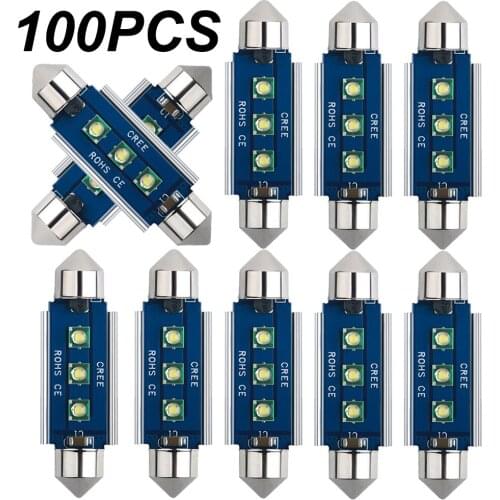 100Pcs New Festoon LED Bulbs 31mm 36mm 39mm 41mm C5W C10W Super Bright Car Dome Light Canbus No Error Auto Interior Reading Lamp