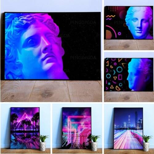 Modular Pictures Home Decoration Wall Art Modern Synthwave Neon City Canvas Prints Painting Landscape For Bedroom Poster Frame
