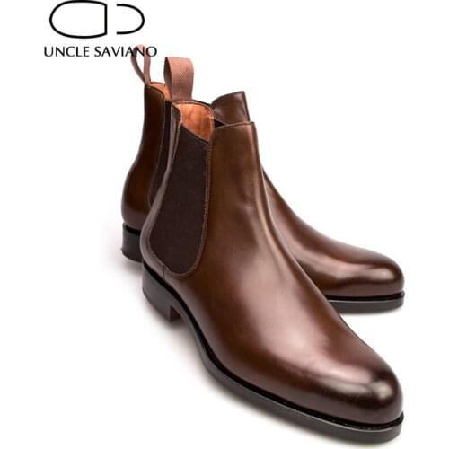 Uncle Saviano Chelsea Solid Winter Mens Boots Shoes Add Velvet High-Top Handmade Genuine Leather Designer Work Boots Shoes Men