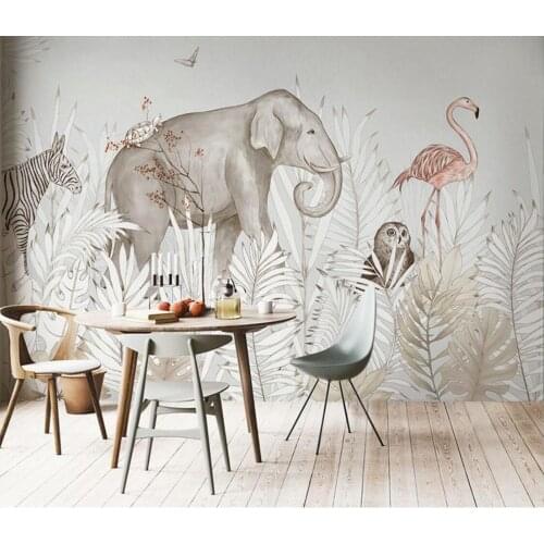 Custom size mural plant elephant deer animal TV background wall home decoration living room bedroom sketch mural 3d wallpaper