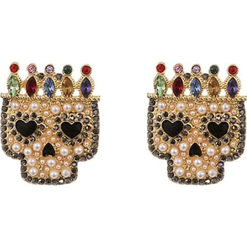 ZHINI New Punk Colorful Crystal Stud Earrings for Women Personality Hip-hop Skull Statement Earring Christmas Jewelry Gift 2020