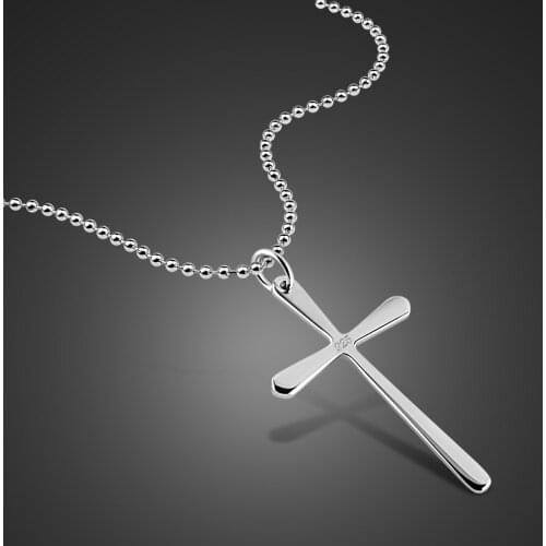 New 100% 925 Sterling Silve Cross Pendant Necklace Simple Fashion Man & Woman Necklace Accessories Charm Couples Jewelry