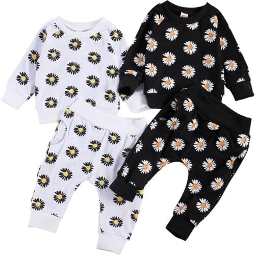 Baby Girls Boys Clothes Sunflowers Pullover Sweatshirt Pants 2pcs Infant Clothing 0-18M