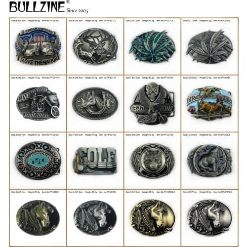 Bullzine Zinc alloy retro Wolf Horse head belt buckle Motor Truck driver Leaf Golf Deer Western Skull belt buckle 4cm width belt