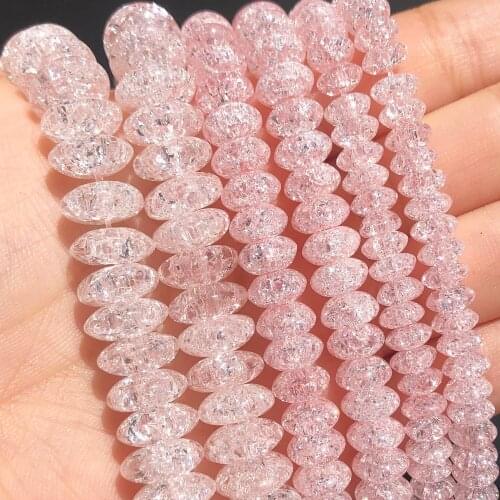 Pink Snow Cracked Crystal Rondelle Beads 6/8/10mm Round Loose Spacer Beads For Jewelry Making Diy Bracelet Necklace 15''Inches