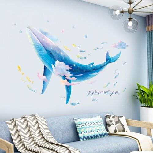 Self-adhesive Blue Whale Wall Stickers for Bathroom Kids room Removable Vinyl Wall Decal Children room Animals Wall Sticker