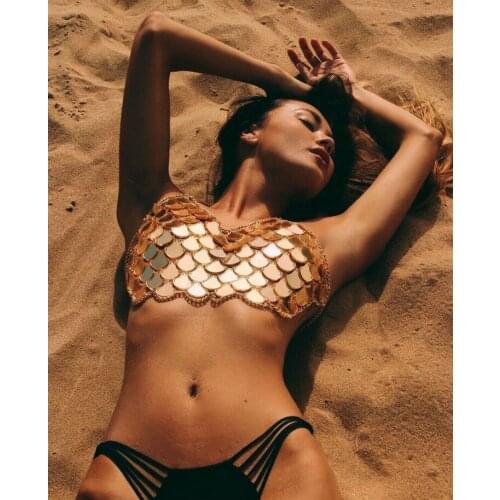 Sexy Women Shiny Metal Crop Backless Halter Camis Tops Summer Beach Party Club Sequins Vest Tanks Tees Outfits Clubwear