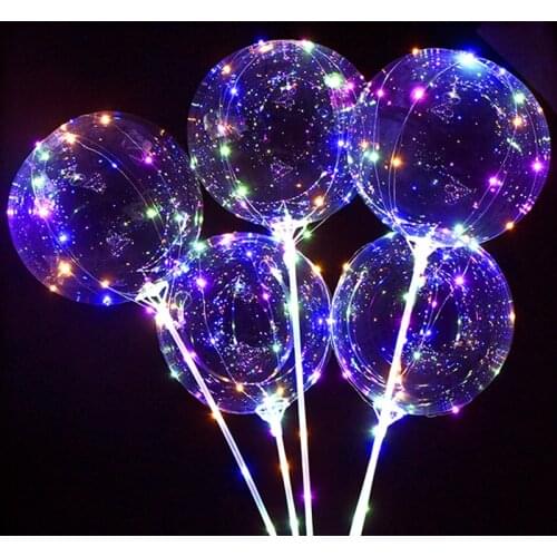 GHIOO 18/24 Inch Luminous Led Balloon LED Transparent Balloon String Lights Round Bubble Helium Balloons Kids Wedding Decoration