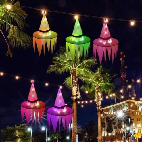 Halloween Decoration Witch Hat LED Lights Halloween Costume Props Outdoor Tree Hanging Ornament Halloween Party Decoration
