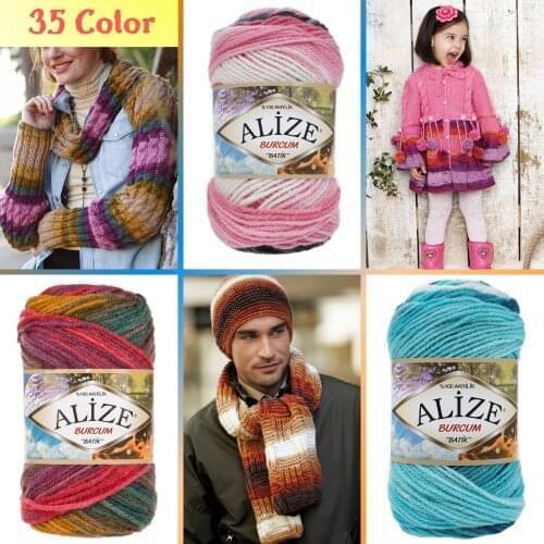 Patterned Hand Knitted Yarn - 32 Color Options 210 Meters(100gr) hand Knitting Yarn Ball + Alize Burcum Batik - Acrylic - Shawl