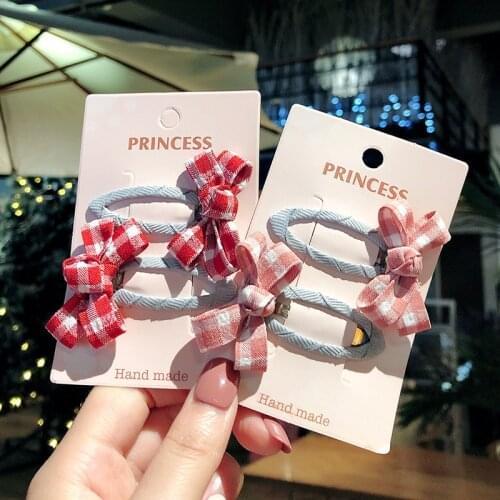 2PCS Set Korean Children Little Girl Princess Plaid Hairpin Cute Butterfly Bowknot Barrettes Fashion Hair Accessories