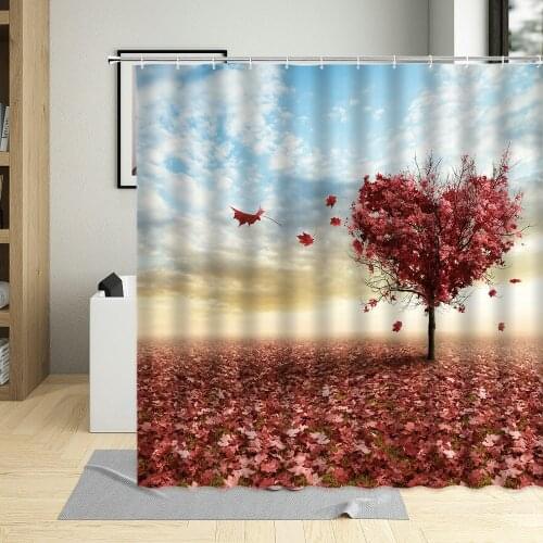Valentines Day Happy Bathroom Decor Romantic Heart Shaped Tree Scenery Shower Curtain Waterproof Polyester Curtains With Hooks