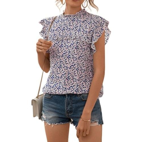 Fashion Little Daisy Print Women Shirts 2021 New Summer Ruffles Sleeveless T-Shirt Casual Streetwear Female Routine O-Neck Tops