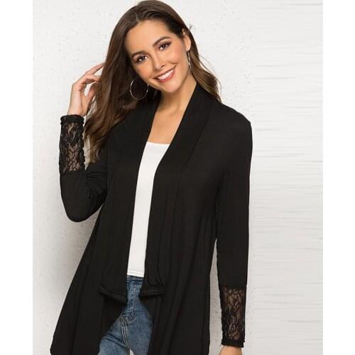 Women Summer Modal Kimono Cardigan Long Sleeve Cuff Lace Stitching Blouses Loose Boho Blusa Shirts Plus Size Shirt 2021