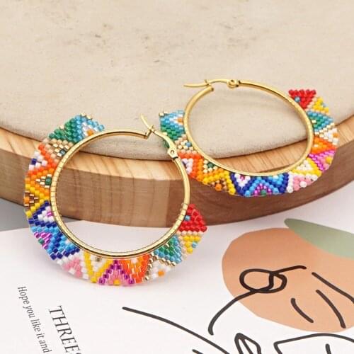 Miyuki Beaded Rice Beads Hand-woven Colorful Large Hoop Earrings Women Big Earrings Big Earrings for Women Gift Female Earrings