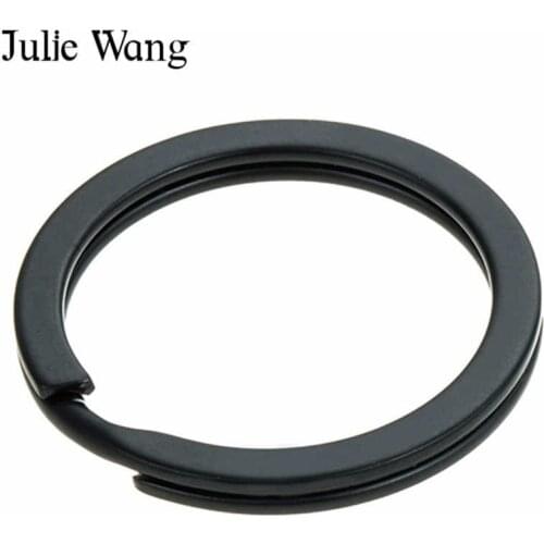 Julie Wang 20PCS 25/28/30/32mm Iron Black Round Key Ring Keychain Split Ring Keychains Key Chains Jewelry Making Accessory